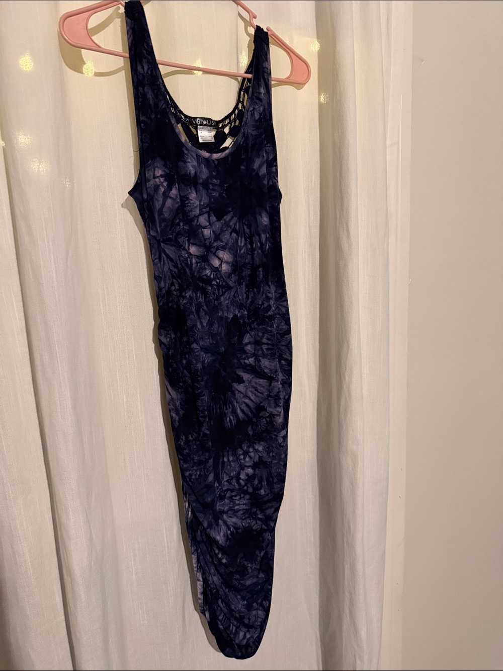 VENUS Navy Tie-Dye Sleeveless Ruched body con Midi Dress